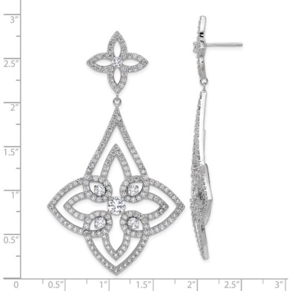 925 Sterling Silver Rhodium-plated Chandelier Design Brilliant-cut CZ Earrings - Picture 3 of 8
